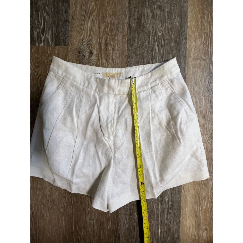 Michael Kors Linen Shorts Womens 6 White Good Pleated High Waisted Summer - Picture 4 of 5